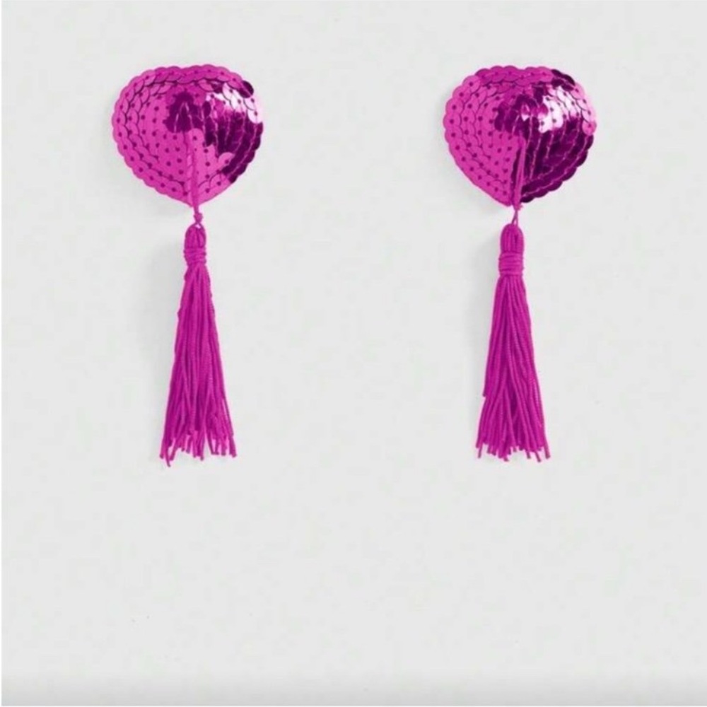 Reuseable Pink Sequin Heart Tassel Pasties
